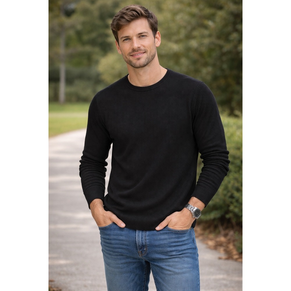 Nomad Ribbed Long Sleeve Shirt Mens Large Black Textured Crewneck Soft